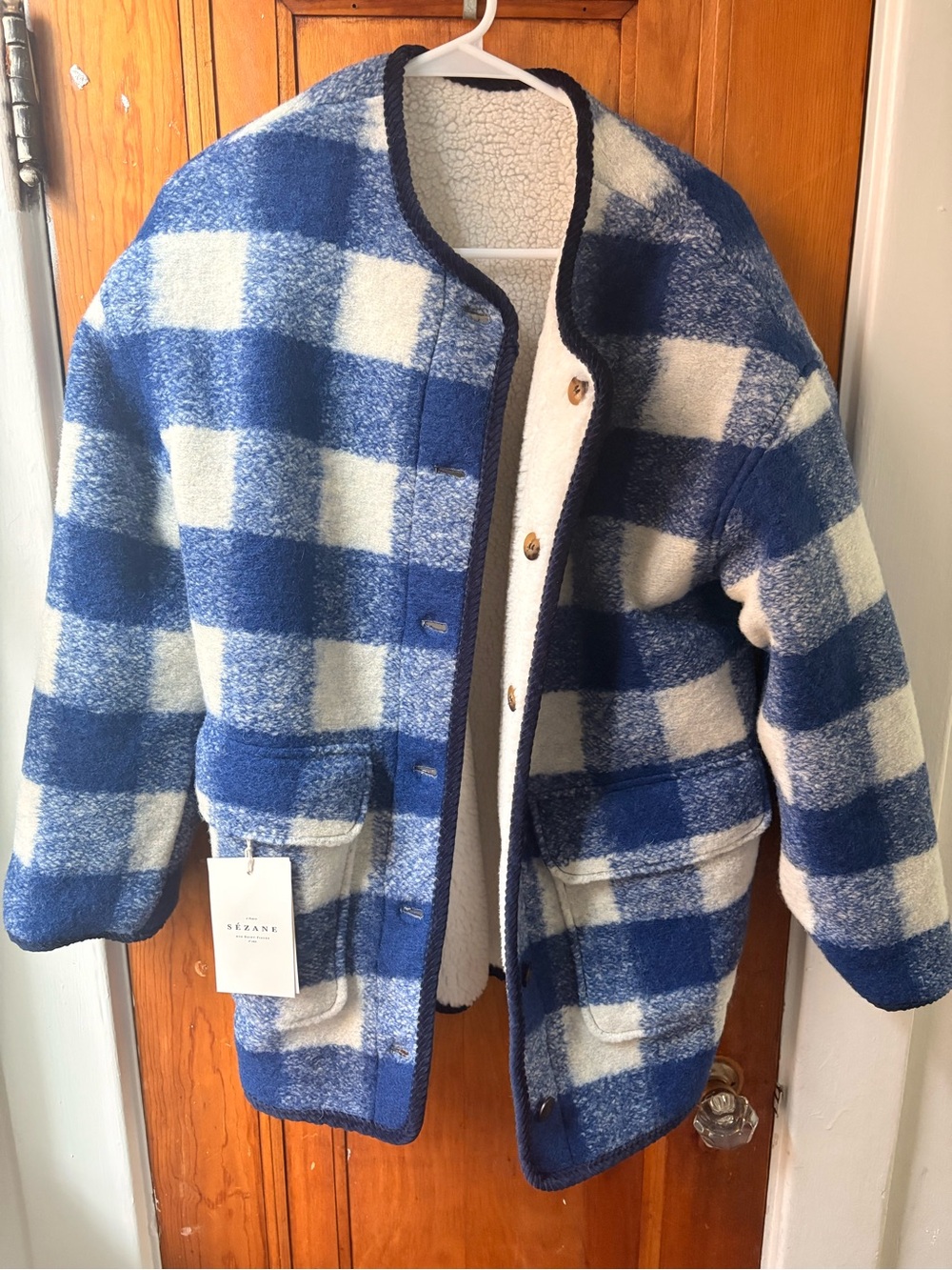 Sezane farel jacket - US size 4 - ecru blue check - NWT - Picture 2 of 3
